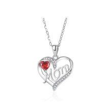 Load image into Gallery viewer, 925 Sterling Silver Fashion and Elegant Mom Double Heart Pendant with Red Cubic Zirconia and Necklace