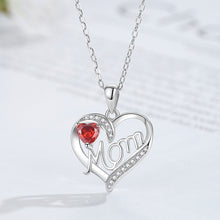 Load image into Gallery viewer, 925 Sterling Silver Fashion and Elegant Mom Double Heart Pendant with Red Cubic Zirconia and Necklace