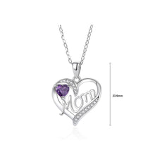 Load image into Gallery viewer, 925 Sterling Silver Fashion and Elegant Mom Double Heart Pendant with Purple Cubic Zirconia and Necklace