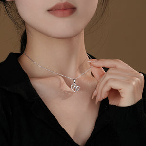 925 Sterling Silver Fashion and Elegant Mom Heart-shaped Pendant with Cubic Zirconia and Necklace