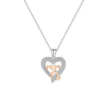 Load image into Gallery viewer, 925 Sterling Silver Elegant and Bright MOM Double Heart Pendant with Cubic Zirconia and Necklace