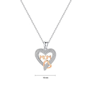 925 Sterling Silver Elegant and Bright MOM Double Heart Pendant with Cubic Zirconia and Necklace