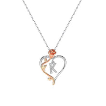 Load image into Gallery viewer, 925 Sterling Silver Fashion and Elegant Alphabet K Rose Heart-shaped Pendant with Cubic Zirconia and Necklace