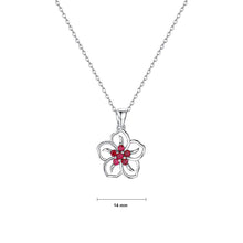 Load image into Gallery viewer, 925 Sterling Silver Fashion and Elegant Hollow Flower Pendant with Red Cubic Zirconia and Necklace