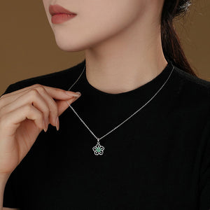925 Sterling Silver Fashion and Elegant Hollow Flower Pendant with Green Cubic Zirconia and Necklace