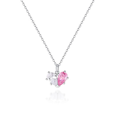 925 Sterling Silver Simple Cute Heart Pendant with Pink Cubic Zirconia and Necklace
