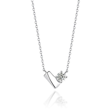 925 Sterling Silver Fashion and Simple Geometric Heart Pendant with Cubic Zirconia and Necklace