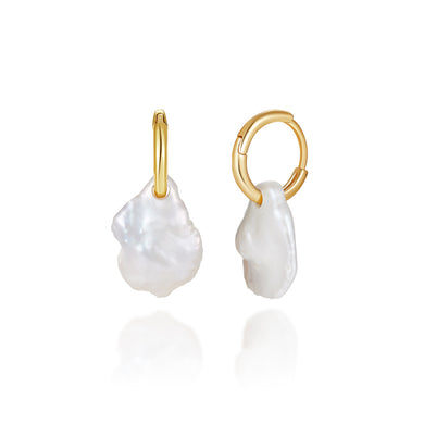 925 Sterling Silver Plated Gold Fashion and Personality Baroque Style Freshwater Pearl Geometric Earrings