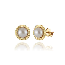 Load image into Gallery viewer, 925 Sterling Silver Plated Gold Fashion and Elegant Freshwater Pearl Stud Earrings