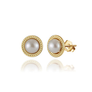 925 Sterling Silver Plated Gold Fashion and Elegant Freshwater Pearl Stud Earrings