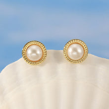 Load image into Gallery viewer, 925 Sterling Silver Plated Gold Fashion and Elegant Freshwater Pearl Stud Earrings