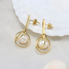 Load image into Gallery viewer, 925 Sterling Silver Plated Gold Fashion and Personality Hollow Geometric Freshwater Pearl Earrings
