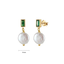 Load image into Gallery viewer, 925 Sterling Silver Plated Gold Fashion and Elegant Freshwater Pearl Earrings with Green Cubic Zirconia