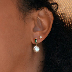 925 Sterling Silver Plated Gold Fashion and Elegant Freshwater Pearl Earrings with Green Cubic Zirconia