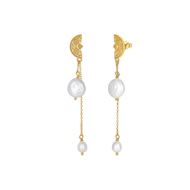 925 Sterling Silver Plated Gold Fashion and Personality Baroque Style Freshwater Pearls Tassel Earrings