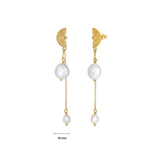 925 Sterling Silver Plated Gold Fashion and Personality Baroque Style Freshwater Pearls Tassel Earrings