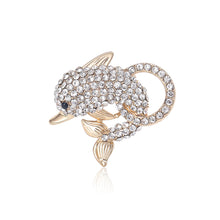 Load image into Gallery viewer, Fashion Cute Plated Gold Dolphin Brooch with Cubic Zirconia