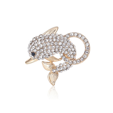 Fashion Cute Plated Gold Dolphin Brooch with Cubic Zirconia