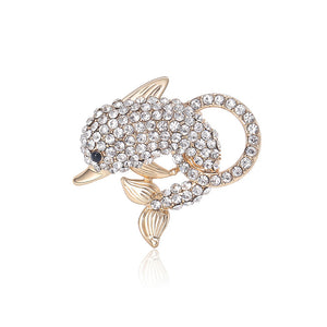 Fashion Cute Plated Gold Dolphin Brooch with Cubic Zirconia