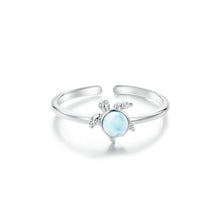 Load image into Gallery viewer, 925 Sterling Silver Simple Lovely Turtle Larimar Adjustable Open Ring with Cubic Zirconia
