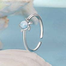 Load image into Gallery viewer, 925 Sterling Silver Simple Lovely Turtle Larimar Adjustable Open Ring with Cubic Zirconia