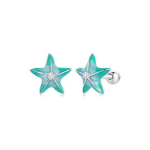 Load image into Gallery viewer, 925 Sterling Silver Fashion Designed Green Starfish Enamel Earrings