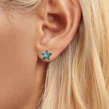Load image into Gallery viewer, 925 Sterling Silver Fashion Designed Green Starfish Enamel Earrings