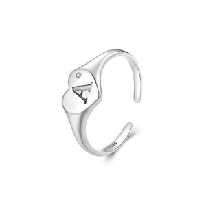 925 Sterling Silver Fashion and Simple Alphabet A Heart-shaped Adjustable Open Ring
