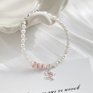 925 Sterling Silver Fashion Temperament Starfish Imitation Pearl Beaded Bracelet with Cubic Zirconia