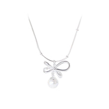 Load image into Gallery viewer, 925 Sterling Silver Simple Sweet Ribbon Imitation Pearl Pendant with Necklace
