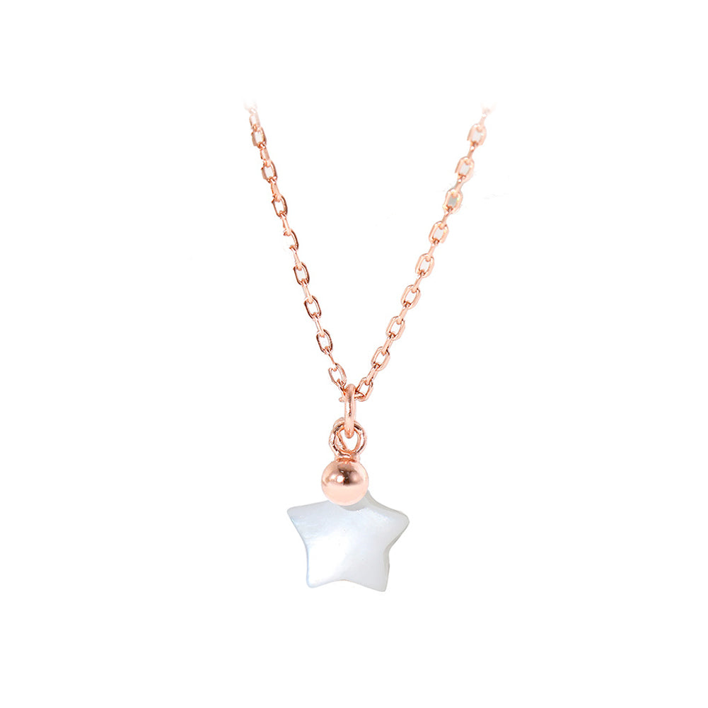 925 Sterling Silver Plated Rose Gold Simple Cute Star Mother-of-pearl Pendant with Necklace