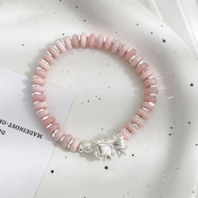 Load image into Gallery viewer, 925 Sterling Silver Fashion Sweet Ribbon Pink Beaded Bracelet