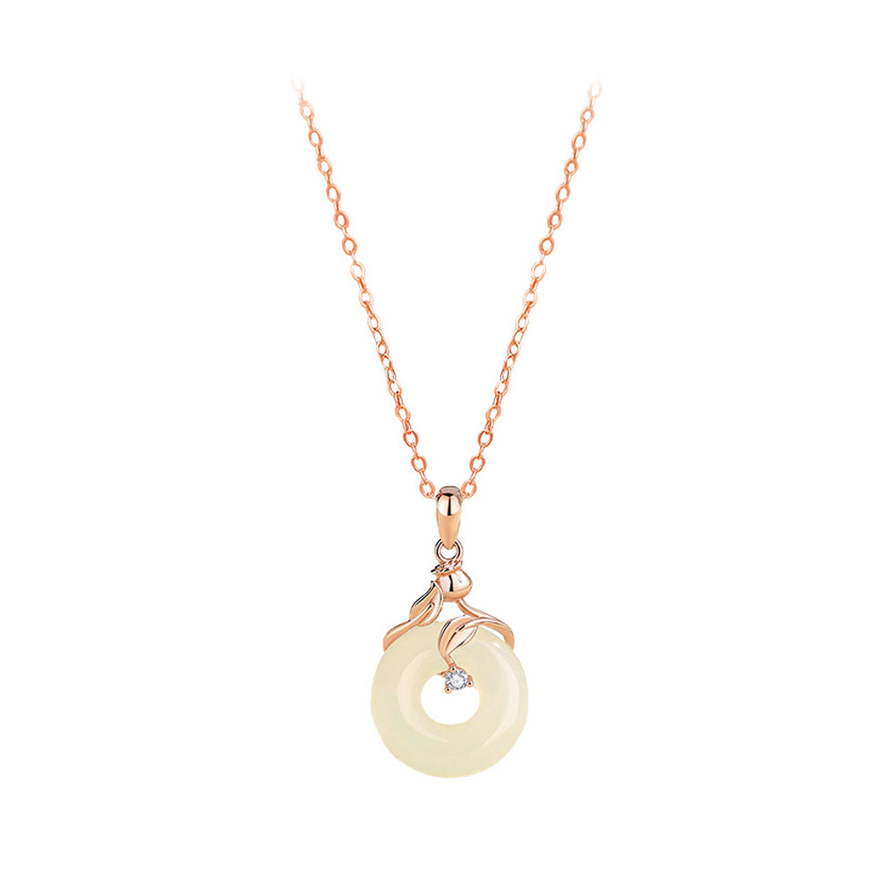 925 Sterling Silver Plated Rose Gold Fashion and Elegant Lily Of The Valley Peace Buckle Pendant with Cubic Zirconia and Necklace
