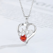 Load image into Gallery viewer, 925 Sterling Silver Fashion Temperament MOM Heart Pendant with Red Cubic Zirconia and Necklace