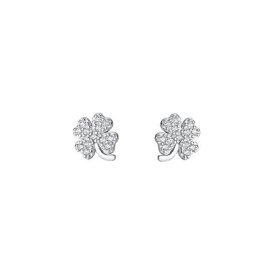 925 Sterling Silver Simple Sweet Four-Leafed Clover Earrings with Cubic Zirconia