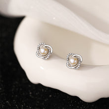 Load image into Gallery viewer, 925 Sterling Silver Simple Elegant Flower Imitation Pearl Stud Earrings with Cubic Zirconia
