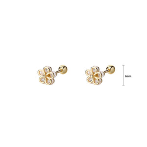 925 Sterling Silver Plated Gold Simple Cute Flower Stud Earrings with Cubic Zirconia
