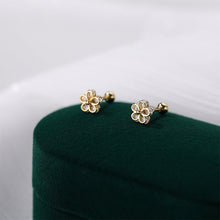 Load image into Gallery viewer, 925 Sterling Silver Plated Gold Simple Cute Flower Stud Earrings with Cubic Zirconia