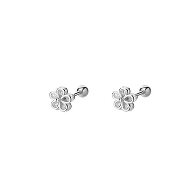 925 Sterling Silver Simple Cute Flower Stud Earrings with Cubic Zirconia