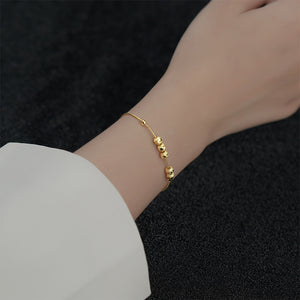 925 Sterling Silver Plated Gold Fashion Simple Round Bead Bracelet
