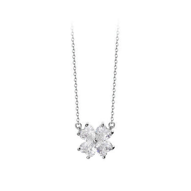 925 Sterling Silver Fashion Simple Four-Leafed Clover Pendant with Cubic Zirconia and Necklace