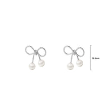 Load image into Gallery viewer, 925 Sterling Silver Simple Sweet Ribbon Imitation Pearl Stud Earrings