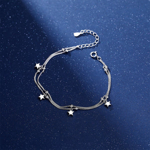 925 Sterling Silver Fashion Simple Star Double Layer Bracelet