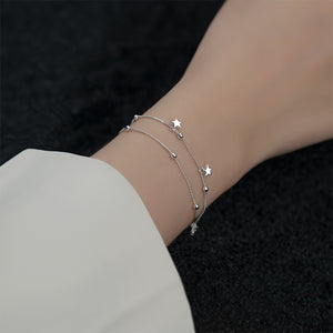 925 Sterling Silver Fashion Simple Star Double Layer Bracelet