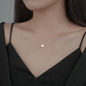 925 Sterling Silver Simple and Fashion Geometric Cube Pendant with Necklace