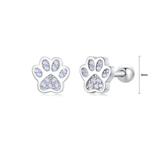 Load image into Gallery viewer, 925 Sterling Silver Simple Cute Cat Paw Print Stud Earrings with Cubic Zirconia