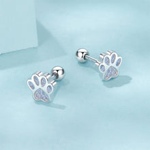 Load image into Gallery viewer, 925 Sterling Silver Simple Cute Cat Paw Print Stud Earrings with Cubic Zirconia