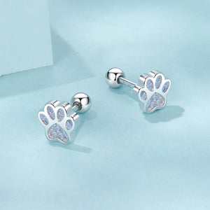 925 Sterling Silver Simple Cute Cat Paw Print Stud Earrings with Cubic Zirconia