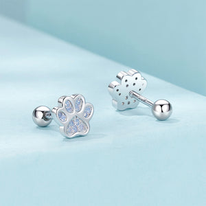 925 Sterling Silver Simple Cute Cat Paw Print Stud Earrings with Cubic Zirconia