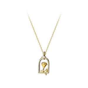 925 Sterling Silver Plated Gold Simple Temperament Rose Pendant with Cubic Zirconia and Necklace
